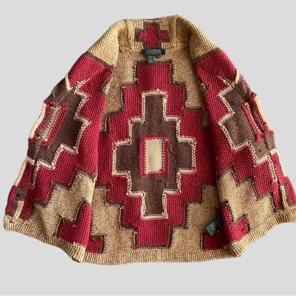 RALPH LAUREN Southwestern Concho Button Vintage Knit Cardigan Size M - Picture 5 of 14